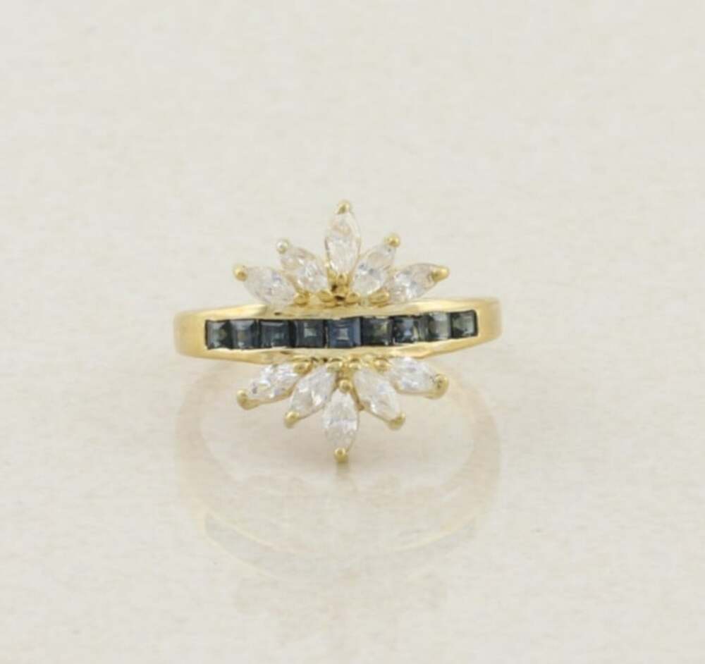 Gold Over Sterling Silver Blue Sapphire and Cubic Zirconia Ring Size 5 3/4